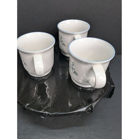 Chantilly Fleur de Lune Floral Coffee Mug Stoneware Stackable 8 Oz Lot of 3 - Picture 4 of 9